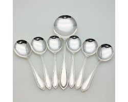 Set Of 6 Pudding Spoons & Server - Silver Plated Epns A1 Vintage (#99542)