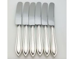 Set Of 6 Universal Stainless Palette Dinner Knives Silver Plated Handles Antique (#99563)
