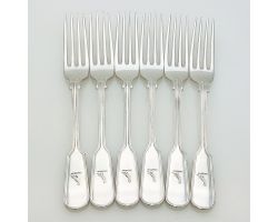 Odlum Crest Set Of 6 Fiddle Thread Dessert Forks Silver Plated Antique (#99567)