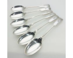 Odlum Crest Set Of 6 Fiddle Thread Dessert Spoons Silver Plated Antique (#99568)