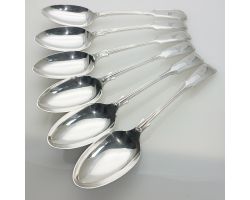 Odlum Crest Set Of 6 Fiddle Thread Table Spoons Silver Plated Antique (#99570)