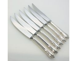Dubbary Pattern - Set Of 6 Steak Knives - Silver Plated Handles Vintage Cutlery (#99571)