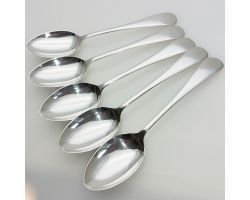 Old English Pattern - Set Of 5 Dessert Spoons Sheffield Antique (#99585)