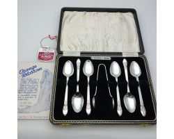 Angora Orange Blossom Pattern Spoons & Tongs Silver Plated Epns Cased Set (#99586)