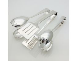 3x Salad & Sandwich Serving Tongs - Silver Plated Epns Sheffield - Vintage (#99590)