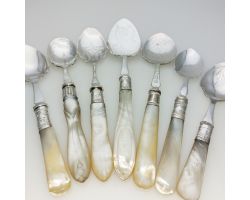 7x Jam & Cream Spoons - Mother Of Pearl Handle Silver Plate Epns (#99592)