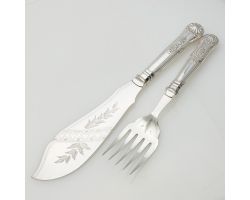 Kings Pattern - Pair Of Fish Servers - Antique Silver Plated Joseph Rodgers (#99625)