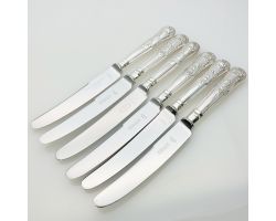 Kings Pattern - 6x Side / Dessert Knives - Silver Plated Handled Vintage Cutlery (#99628)