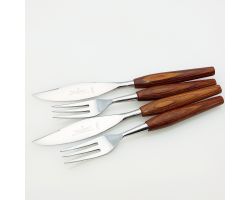Westall Richardson 2x Steak Knives & Forks Mid Century Wood Handles Stainless (#99638)