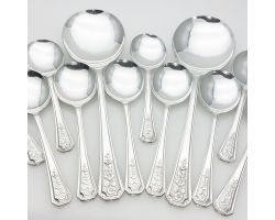 Vintage 10x Pudding Spoons & 2x Servers Floral Pattern 1954 Silver Plated Epns (#99644)