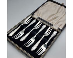 Cased Pastry Cake Forks Silver Plated Epns Vintage (#99646)