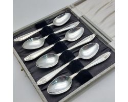 Cased Art Deco Silver Plated Coffee Spoons 1933 Design Epns Vintage (#99647)