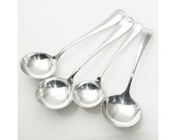 4x Hanoverian Rattail Large Sauce Ladles - Silver Plated - Antique (#99661)