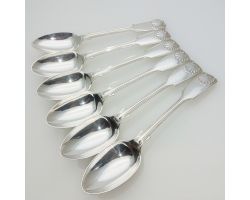 Fiddle Thread Shell - Set Of 6 Dessert Spoons Silver Plated Antique (#99676)