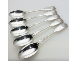 Fiddle Thread Shell - Set Of 5 Dessert Spoons Silver Plated Antique (#99677)