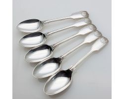 Fiddle Thread Shell - Set Of 5 Tea Spoons Silver Plated Antique (#99678)