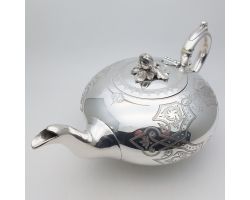 Beautiful Bright Cut Silver Plated Tea Pot - Dixon C. 1870 - Antique (#99701)