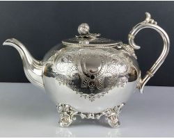 Beautiful Large Globe Shaped Silver Plated Tea Pot - Ornate Antique Dixon (#99703)