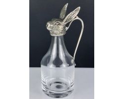Superb Hares Head Pewter & Glass Whisky Noggin Jug (#99712)