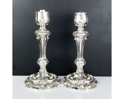 Rare Pair Of 12 Inch Storm Candlesticks - Antique Silver Plated (#99715)