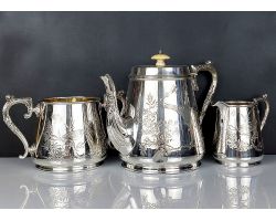 Aesthetic Movement 3 Piece Tea Service Set Silver Plated Antique (#99720)