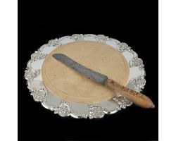 Antique Silver Plated Ornate Bread Board With Sycamore Liner (#99721)