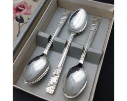 Viners Silver Rose Set Of 6 Tea Spoons Original Box Plated Vintage (#99722)