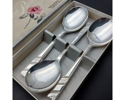 Viners Silver Rose Set Of 6 Soup Spoons Original Box Plated Vintage (#99723)