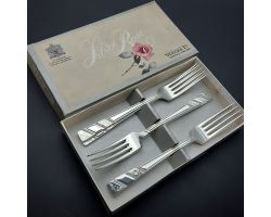 Viners Silver Rose Set Of 6 Dinner Forks Original Box Plated Vintage (#99725)