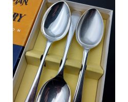 Old English Pattern Set Of Dessert Spoons Silver Plated Epns Bennett Heron Boxed (#99729)
