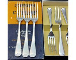 Old English Pattern Set Of Dessert Forks Silver Plated Epns Bennett Heron Boxed (#99730)