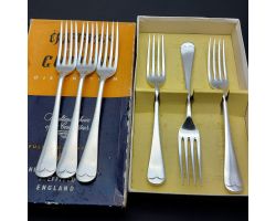 Old English Pattern Set Of Dinner Forks Silver Plated Epns Bennett Heron Boxed (#99731)