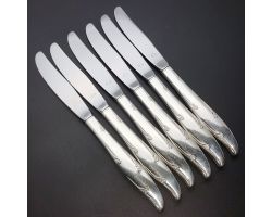 Community Carousel / Silver Flowers Set Of 6 Dinner Knives Silver Plated Boxed (#99736)