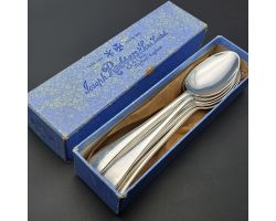 Joseph Rodgers Set Of 6 Dessert Spoons Silver Plated Boxed Vintage Old English (#99738)