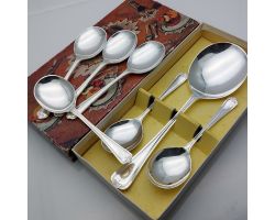Jesmond Pattern Boxed Set Of Pudding Spoons & Server Epns Silver Plated Vintage (#99739)