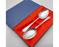 Old English Pattern Boxed Pair Of Table Spoons Epns Sheffield Silver Plated (#99741)