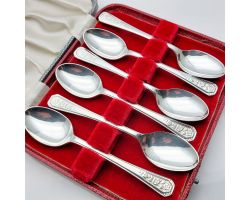 De Montfort Sheffield Silver Plated Coffee Spoons Cased Vintage Epns A 1954 (#99742)