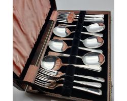 Cased Vintage Pudding Spoons & Forks Set - Silver Plated Epns 1930 Design (#99746)