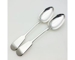 Fiddle Pattern - Pair Of Table Spoons - Silver Plated - Antique (#99747)