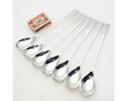 Set Of 7 Cocktail / Sundae Spoons Silver Plated Old English Pattern Vintage (#99750)