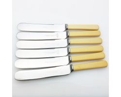 Set Of 6 Faux Bone Handled Side Dessert Knives Sheffield Stainless Steel Cutlery (#99757)