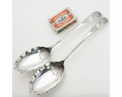 Antique Pair Of Ornate Serving Spoons Silver Plated Bright Cut (#99759)