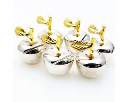Set Of 6 Small Apple Shape Menu / Name Place Holders #1 - Silver Plated (#99763)