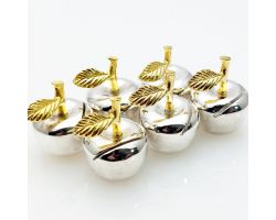 Set Of 6 Small Apple Shape Menu / Name Place Holders #2 - Silver Plated (#99764)
