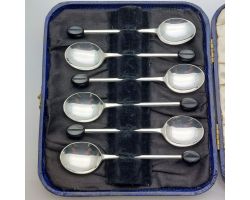 Cased Set Of 6 Coffee Bean Spoons Silver Plated Epns Vintage (#99774)