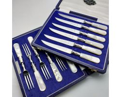 Mother Of Pearl Handle Cased Fruit Dessert Knives & Forks Cooper Ludlam (#99777)