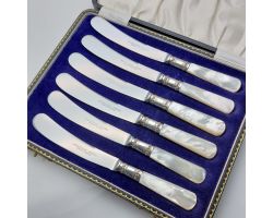 Cased Mother Of Pearl Handle Tea Knives Sheffield Steel Vintage Cutlery (#99778)