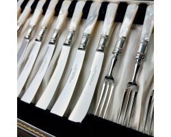 Cased Mother Of Pearl Handled Tea Forks & Knives Sheffield Vintage Cutlery (#99779)