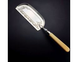Edwardian Silver Plated Table Crumb Scoop Tray Sheffield 1905 Faux Bone Handle (#99780)