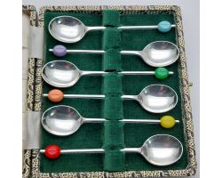 Multicolour Coffee Bean Spoons - Silver Plated Epns Vintage Cased (#99785)